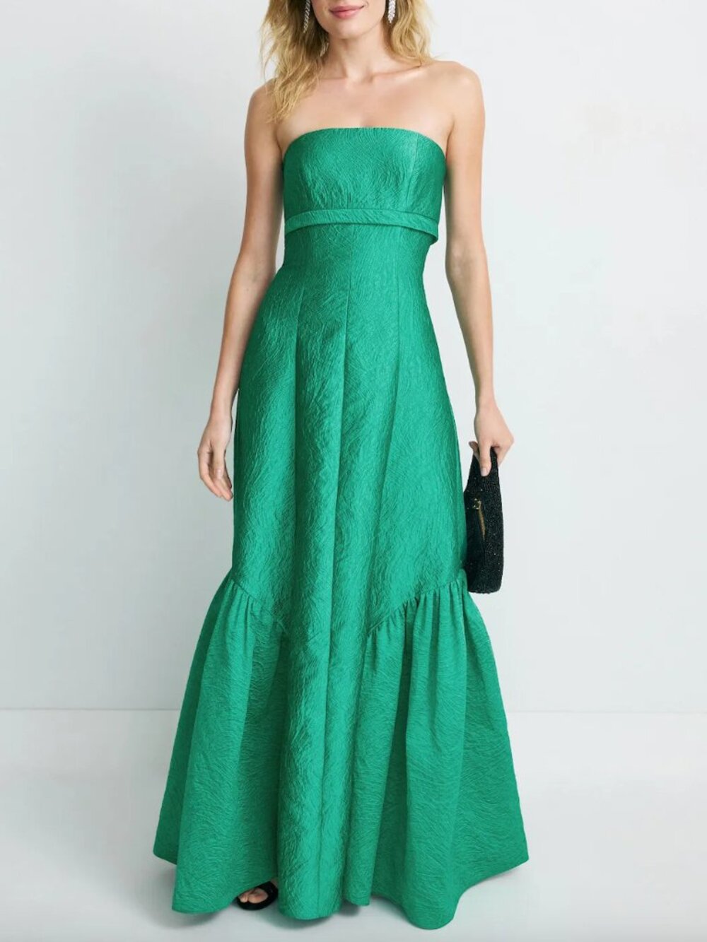 Shoshanna Midnigh Nia Gown Emerald Green Jacquard Strapless Formal Maxi Dress XS